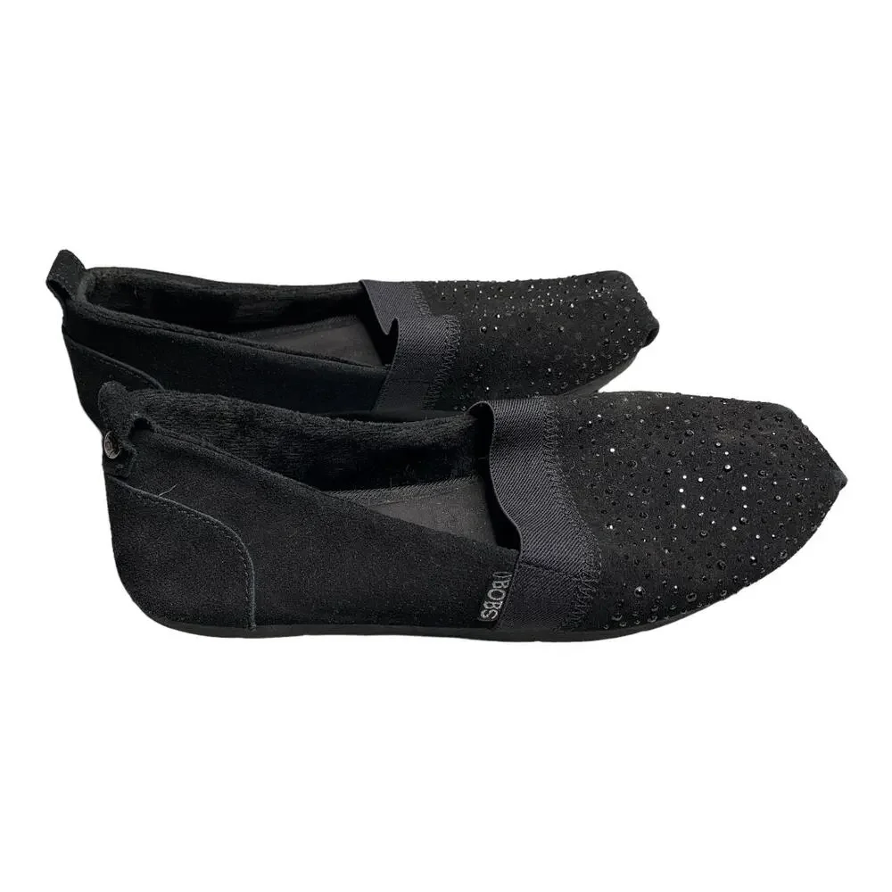 BOBS from Skechers Womens Luxe Fashion Slip-On Flats Black Suede Leather Size 10